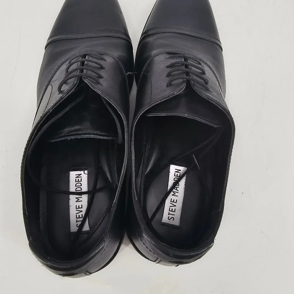 Steve Madden Proctor Leather Oxford Dress Shoes Lace Up Cap Toe Black Mens 11